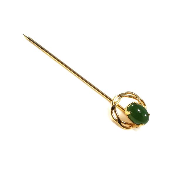ART 12K Gold Filled Green Stone Stick Pin Vintage 1950s Arthur Pepper Jewelry - Picture 2 of 9